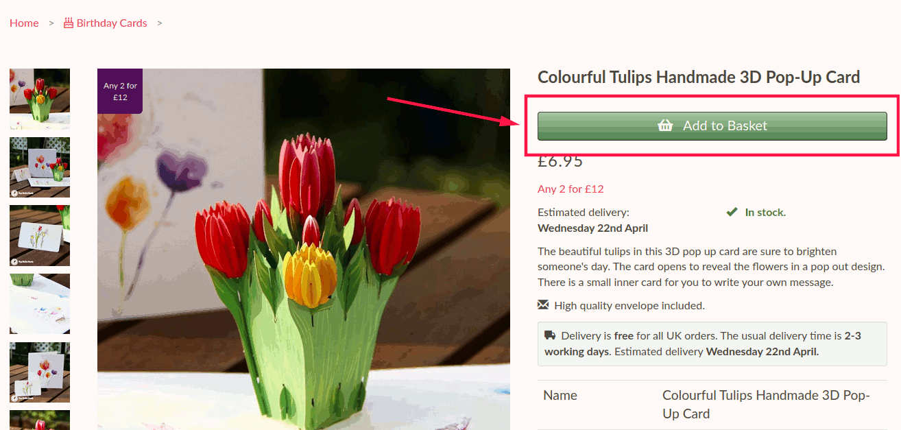 1: Add a 3D pop-up card to your basket.