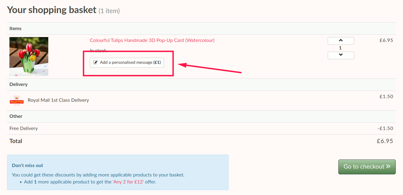 2: Click the "Add a personalised gift message" button.